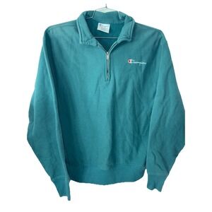 Champion Reverse Weave 1/4 Zip Pullover Sweatshirt Men Sz Large Teal Green